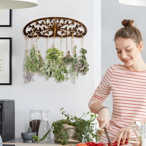 Herb Drying Rack - Wall Mounted Tree Design Holds 11 Bouquets