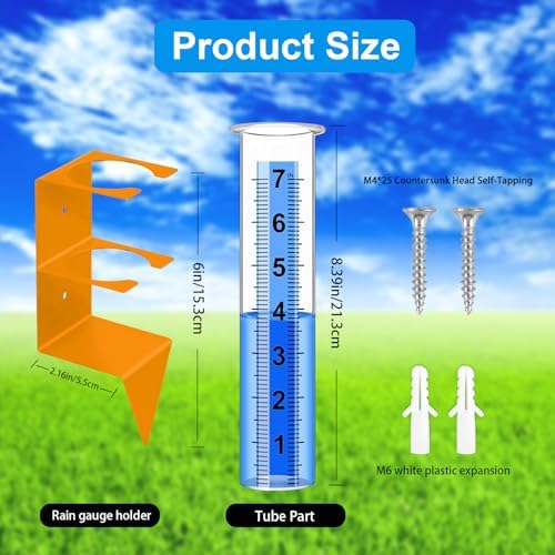 Rain Gauge Outdoor, 7" Capacity Large Rain Gauge Outdoors (Orange)