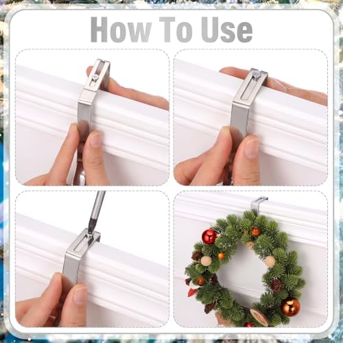 LEIFIDE 4Pcs Width Adjustable Wreath Hanger for Door Over Door Hook,Silver