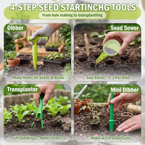 Seed Planter Tool, Seed Dibber, Seed Dispenser, Light Green, 4 Pcs