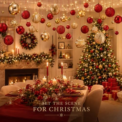 36 Pcs Christmas Balls Ornaments for Ceiling, Red, Gold