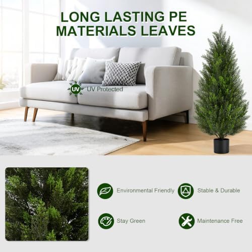 VIVATREES 5FT Artificial Topiary Cedar Trees, UV-Resistant Faux Evergreen Outdoor Plants, Artificial Pine Tree for Outdoor Front Porch Patio Entryway Decor, Set of 2