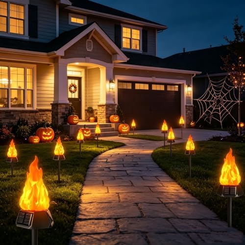 Toodour Solar Halloween Lights Outdoor, 8 Pack Solar Torch Light Waterproof
