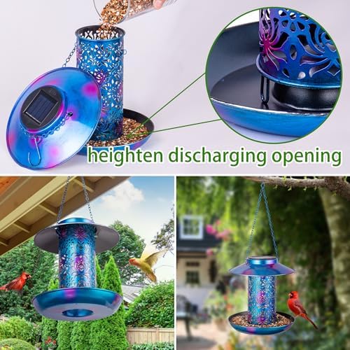 Ottsuls Solar Bird Feeder for Outdoors Hanging, Metal Wild Cardinals Garden Lantern with S Hook, Weatherproof and Water Resistant Birdfeeders as Gift Idea for Women Mom Grandma Bird Lovers (Blue)