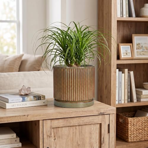 Ceramic Plant Pots, 8 Inch Planter, Round Plant Pot, Retro Brown