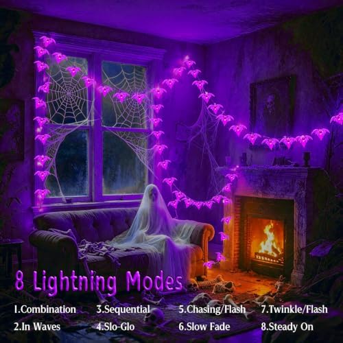 Halloween Lights Indoor Bats Decor Battery Operated 10FT 20LED Purple