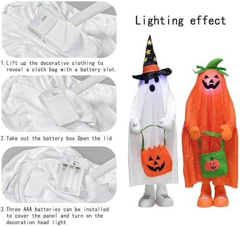 YUETJIN 32" Light Up Halloween Pumpkin Décor, Standing Trick or Treat