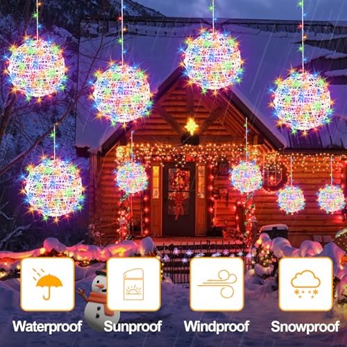 Baung Christmas String Lights Outdoors,4 Pack 11.81" Sphere Lights,Ball Tree Garden Globe Lights for Home, Party, Christmas, Porch Patio,Wedding, Garden,Tree Decoration with Plug
