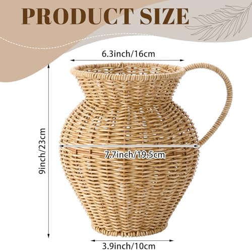 Faux Rattan Vase Wicker Vase Country Style, Single Handle, 9" h