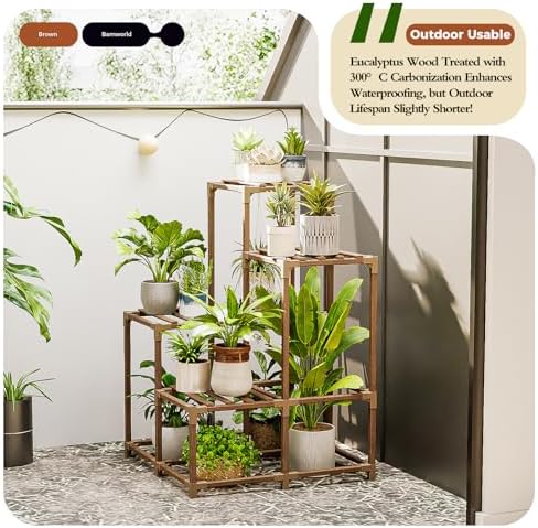 Bamworld Corner Plant Stand Indoor Outdoor Plant Shelf Small Plant Table