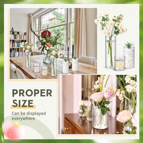 Nuogo 24 Pcs Plastic Cylinder Vases for Centerpieces 4''/6''/8'' Modern