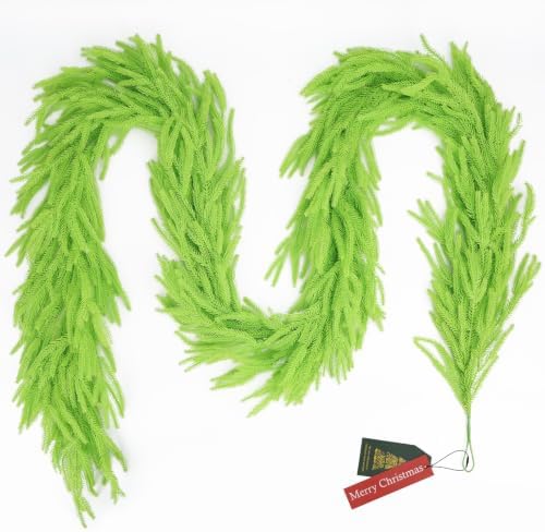 N&T NIETING 9FT Christmas Garland Norfolk Pine Garland Real Touch Artificial Christmas Lime Green Xmas Garland for Mantle,Table Holiday Fireplace Staircase Indoor Outdoor Christmas Decorations