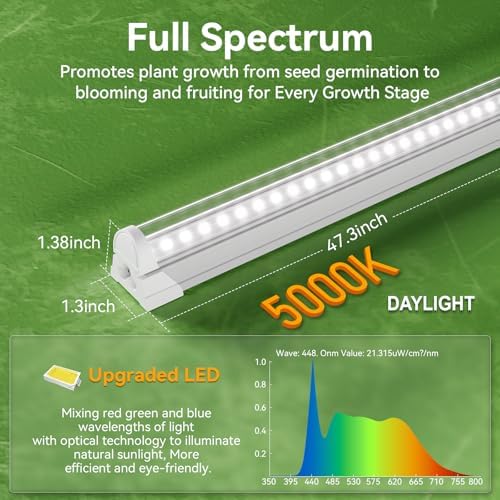 4FT Grow Lights for Indoor Plants,T8 5000K Full Spectrum Plant Light,540W(12 x 45W),LED Grow Light Strips whit Timer, Aluminum Reflector,Linkable,Plant Growing Lamp Fixture for Greenhouse Indoor 12pcs