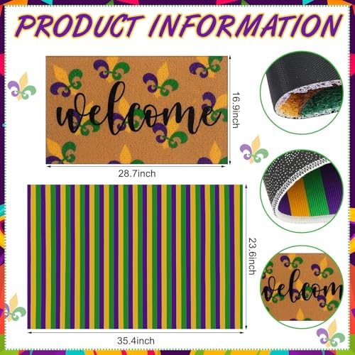 Tinideya 2 Pcs Mardi Gras Layered Welcome Mat for Front Door