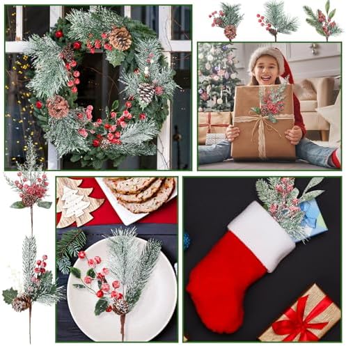 16 Pcs Artificial Christmas Pine Cones Picks, Stylish Snowy Style
