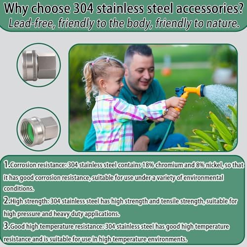 304 Stainless steel 3/4" GHT to 1/2" NPT Garden Hose Adapter, Lead-Free，Green Thumb Quick Swivel Connector Adapter ，Female to Female Hose Adapter（3/4"GHT x 1/2" NPT），hose connector，2 pack