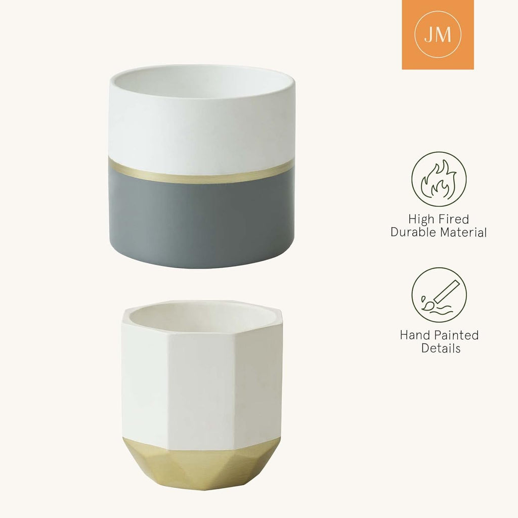LA Jolie Muse Ceramic Flower Pots, 6.7 & 5.4 Inch Indoor Plant Pot Set of 2 | Modern Decorative Indoor Planters with