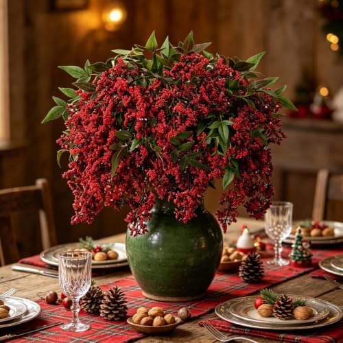 43 Inch Artificial Nandina Berry Stems for Christmas Realistic Floral Picks