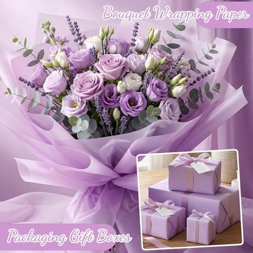 woric 25 Sheets Light Purple Flower Bouquet Wrapping Paper