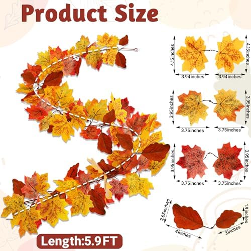 4Pcs 23.6FT Maple Leaf Autumn Garland for Thanksgiving Halloween Fall Decor
