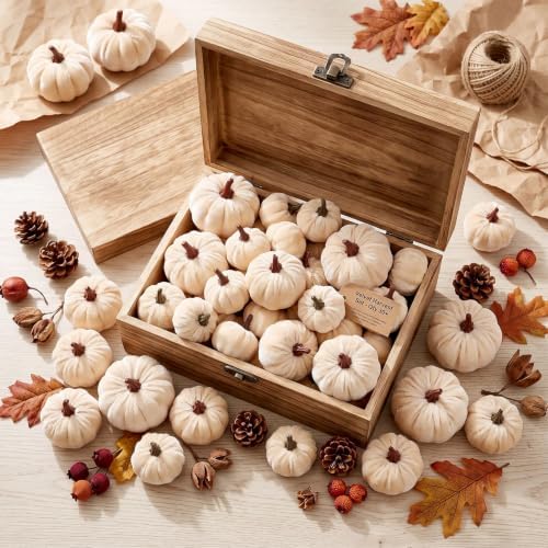 Weysat 24 Pcs Beige Velvet Pumpkins Fall Thanksgiving Decor, Assorted Size