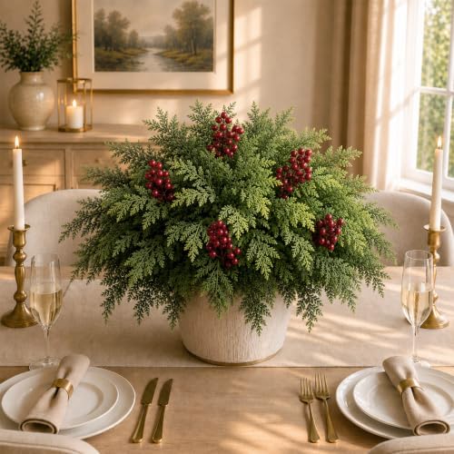 Artificial Cedar Branches, 18 Inch Real Touch Christmas Greenery Pine Picks