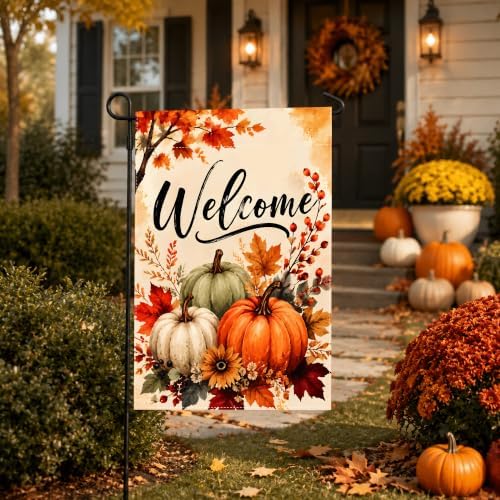 Fall Decor - Fall Pumpkin Welcome Garden Flag | Thanksgiving Decorations