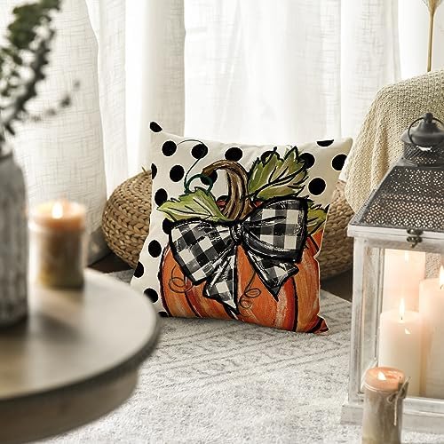 AVOIN colorlife Fall Polka Dot Pumpkin Throw Pillow Cover 18x18 Inch