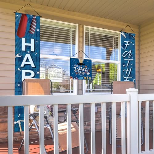 VitalCozy 3pcs Happy Father's Day Banner Blue Welcome Porch Signs Father's Day Hanging Door Banner for Indoor Outdoor Fathers Party Decoration Supplies