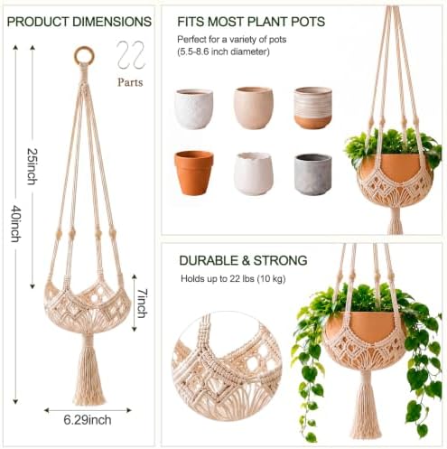 Shappy 2 Pack Boho Macrame Plant Hanger for Indoor