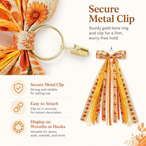 23.6in Fall Pumpkin Door Bow Sunflower Ribbon Swag Wreath Decor