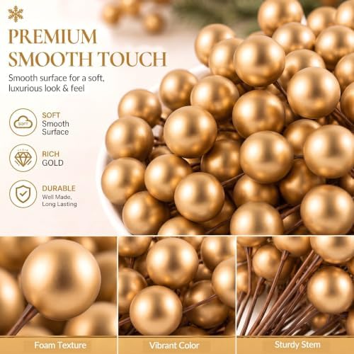 Thiccywoov 12 Pack Artificial Gold Berry Cluster Picks for Christmas Tree