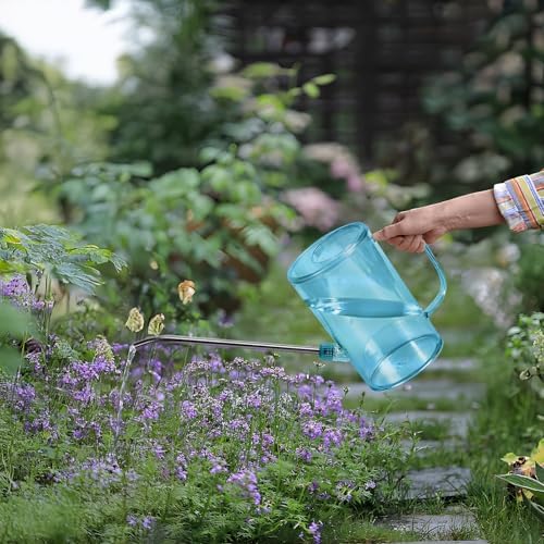 Plastic Watering Can - Small with Long Spout - 1/4 Gallon - 34 Oz - Blue