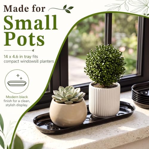 5 Pcs 14 x 4.6 Inch Plant Trays, Plastic Saucers for Window Sills, Black