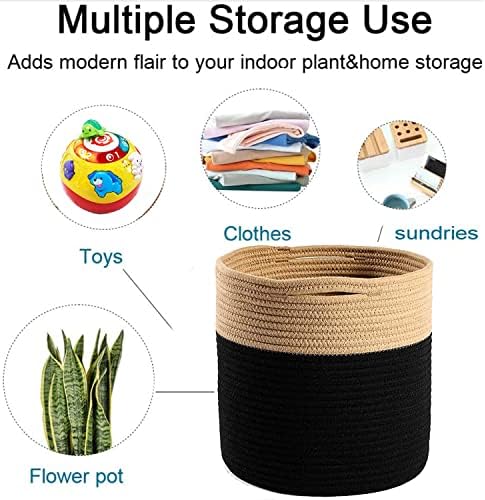 Woven Cotton Rope Plant Basket for 10-11" Pot Organizer Black&Brown