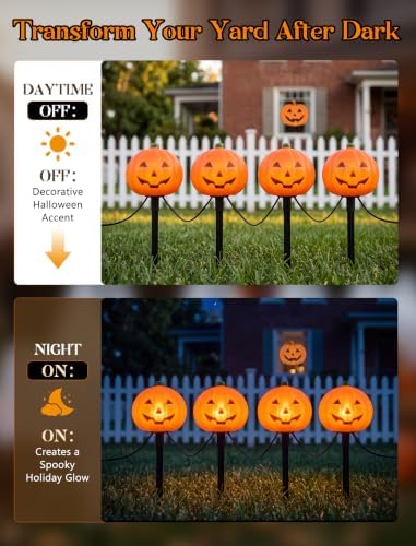 Halloween Pumpkin Pathway Lights Outdoor, 7Ft 4PK LED Pumpkin Stake Lights