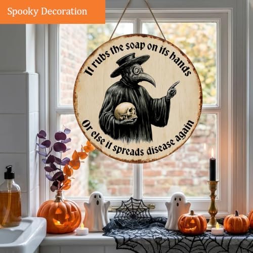 Gothic Halloween Decorations Wooden Sign for Bathroom Toilet