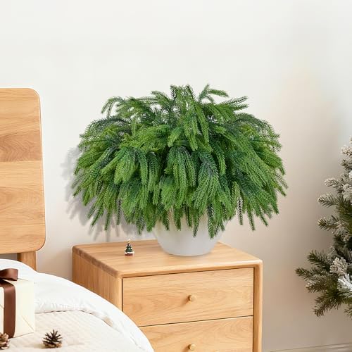 4PCS Christmas Norfolk Pine Branches with 2 Pine Cone Stems