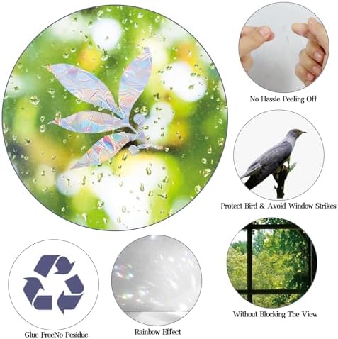 78PCS Leaf Reusable Window Decals Window Clings Anti Collision Window Decals to Save Birds from Window Collisions Non Adhesive Prismatic Vinyl Window Clings Rainbow Stickers