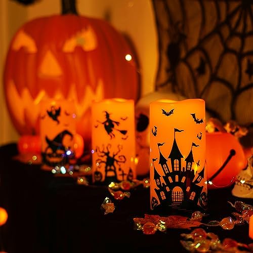Homemory Halloween Waterproof Flameless LED Pillar Candle with Timer Remote