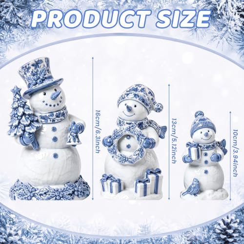 Suzile 3 Pcs Chinoiserie Snowman Decor, Wooden Winter Tiered Figurines