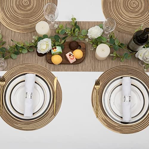 SHACOS Round Braided Placemats 15 inch Set of 4 Variegated Washable Kitchen Table Place Mats Table Mats for Home Wedding Party (Rainbow Brown, 4)