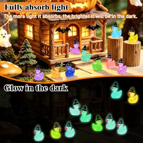 100 Pcs Halloween Luminous Mini Resin Ducks Miniature Figurines