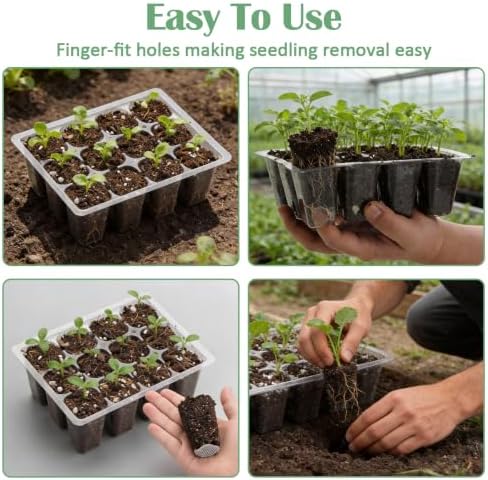 RooTrimmer 40 Pack Reusable 12-Cell Clear Seed Starter Trays - Extra Large Drainage Holes, Easy to Repotted, Clear Transparent Tray for Root Observation, Seed Starting, Fits 1020 Flats and TD377 Trays