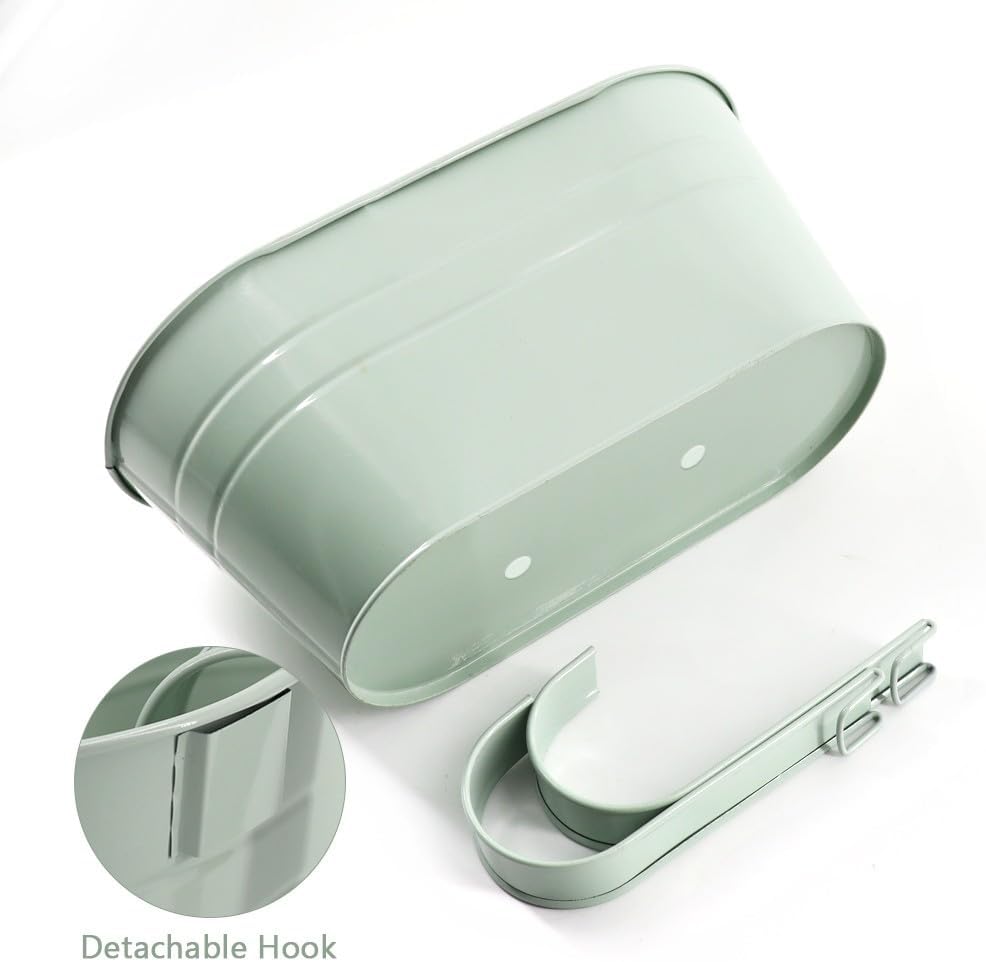 3 Pack Metal Railing Planters, 10.5" Oval Hanging Flower Pots with Detachable Hooks & Drainage Holes, Fits Rails up to
