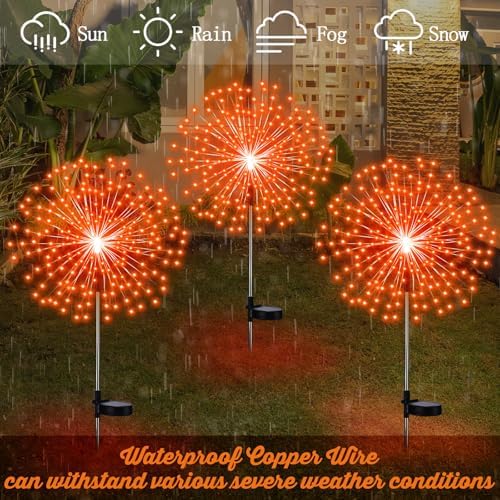 Tujoe 4 Pack Halloween Solar Decoration Outdoor Firework Lights, Orange