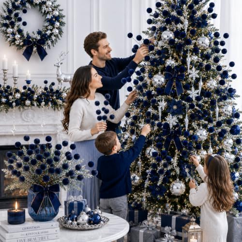 Suncalla 8 Pcs Velvet Christmas Tree Picks, Foggy Blue Ornament Stems