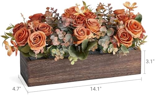 Dahey Artificial Flowers in Wood Box, Fall Centerpieces for Table Decor