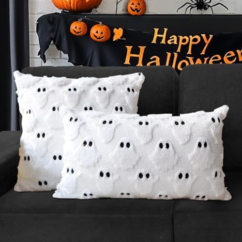 Halloween Pillow Covers 12x20 Set of 2 White Ghost Farmhouse Home Decor