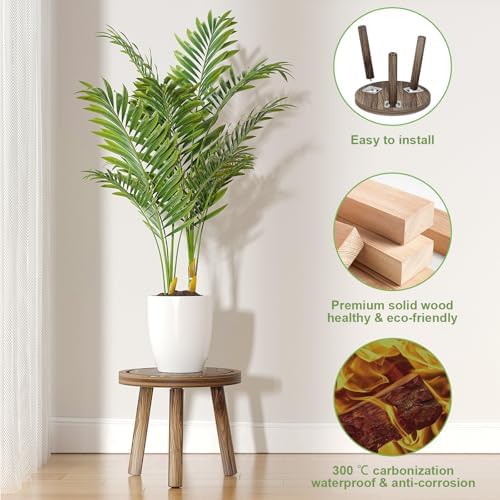 5-Pack Wood Plant Stands Indoor, Single Plant Stand for 6-12 Inch Pots, Mid-Century Modern Plant Stool, Tall Plant Stand for Large Plants for Living Room, Balcony, Office (Dark Brown)